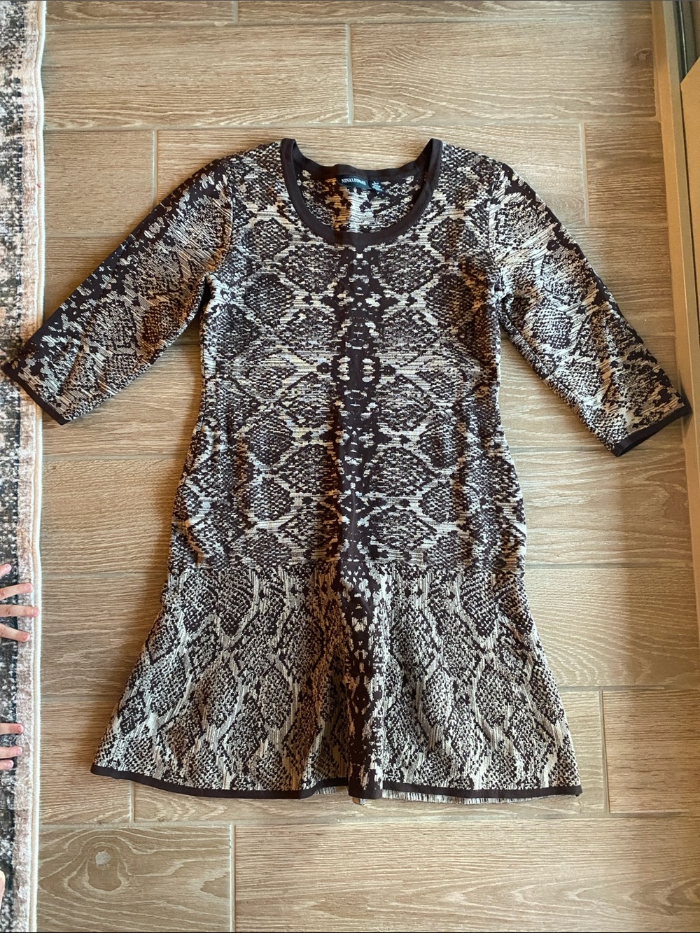 Nina Leonard Brown & Cream Snake-Print Knit Top